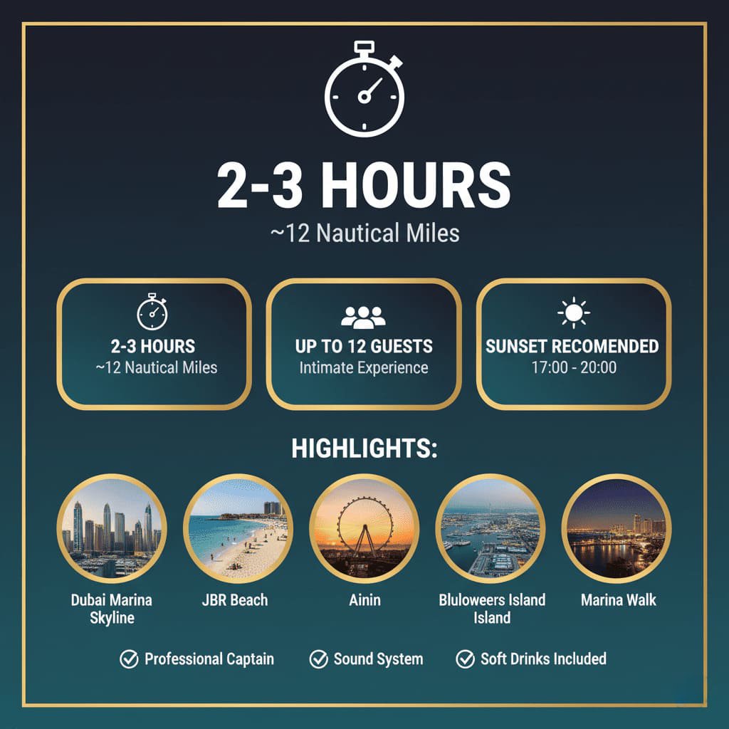 Dubai Marina JBR yacht tour route, an unforgettable Dubai experience.