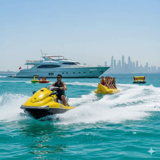 Luxury yacht watersports activities in Dubai including jet ski.